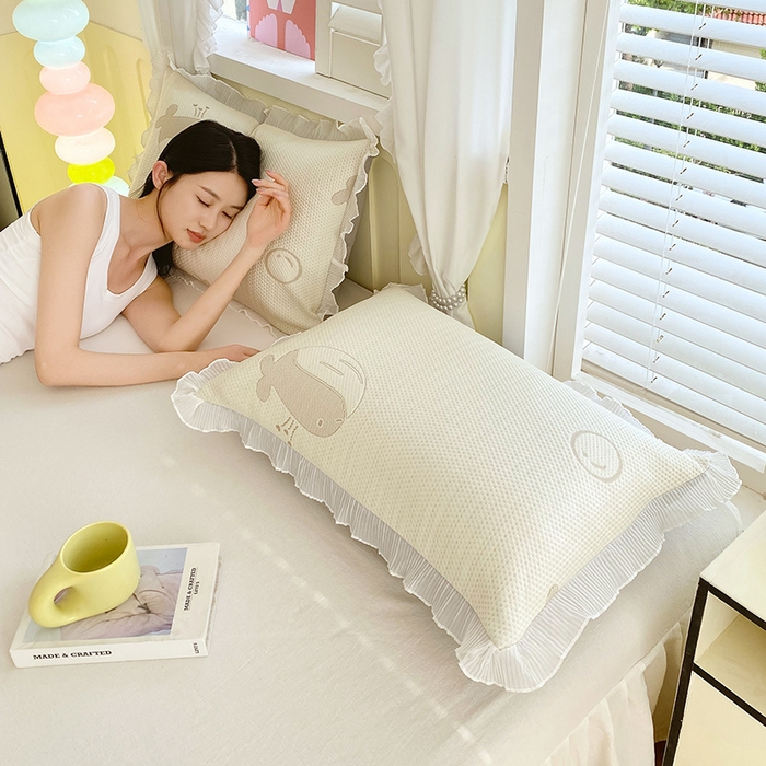 91家纺网 家纺一手货源 找家纺 雨彤家纺 2025新款冰豆豆蕾丝花边单人枕套单品枕套枕套单件 小鲸鱼-浅咖