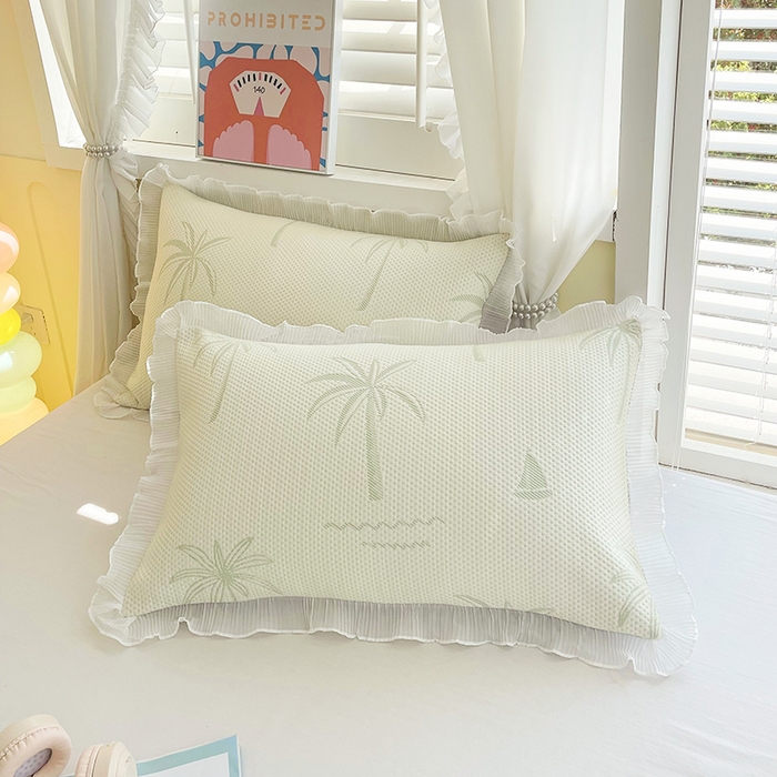 雨彤家纺 2025新款冰豆豆蕾丝花边单人枕套单品枕套枕套单件 一帆风顺-浅绿