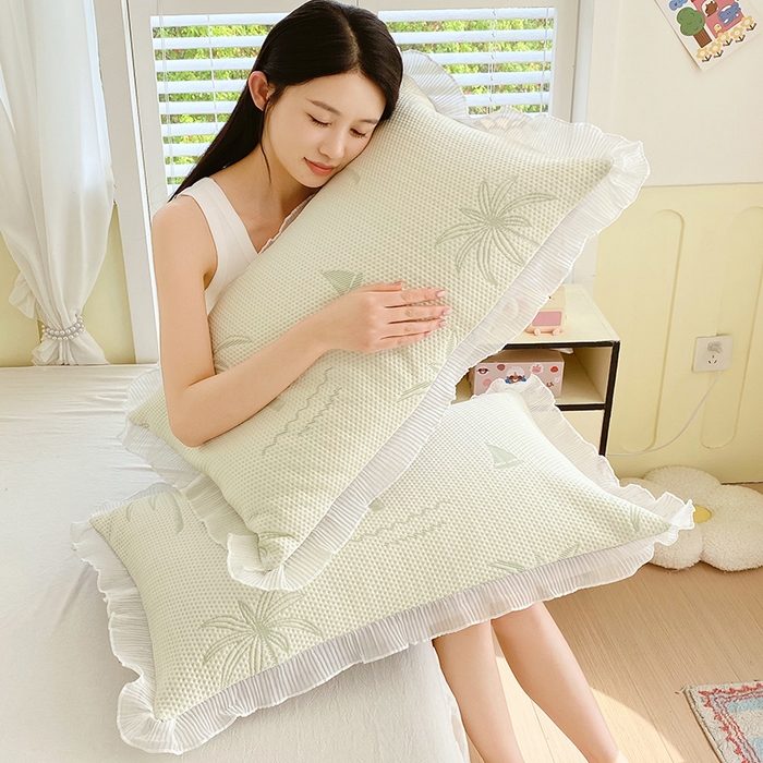 91家纺网 家纺一手货源 找家纺 雨彤家纺 2025新款冰豆豆蕾丝花边单人枕套单品枕套枕套单件 一帆风顺-浅绿