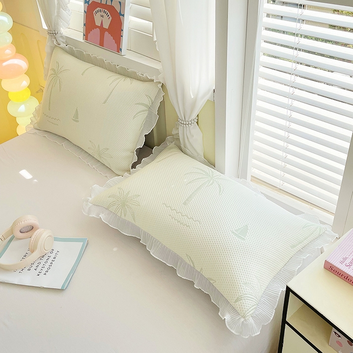 91家纺网 家纺一手货源 找家纺 雨彤家纺 2025新款冰豆豆蕾丝花边单人枕套单品枕套枕套单件 一帆风顺-浅绿