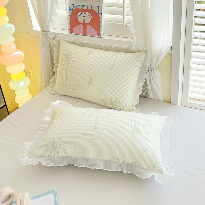 91家纺网 家纺一手货源 找家纺 雨彤家纺 2025新款冰豆豆蕾丝花边单人枕套单品枕套枕套单件 一帆风顺-浅绿