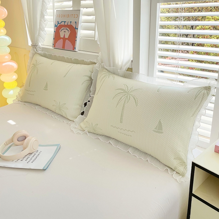 91家纺网 家纺一手货源 找家纺 雨彤家纺 2025新款冰豆豆蕾丝花边单人枕套单品枕套枕套单件 一帆风顺-浅绿