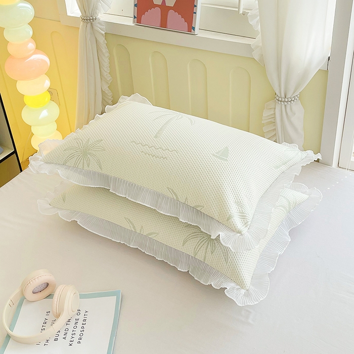 91家纺网 家纺一手货源 找家纺 雨彤家纺 2025新款冰豆豆蕾丝花边单人枕套单品枕套枕套单件 一帆风顺-浅绿