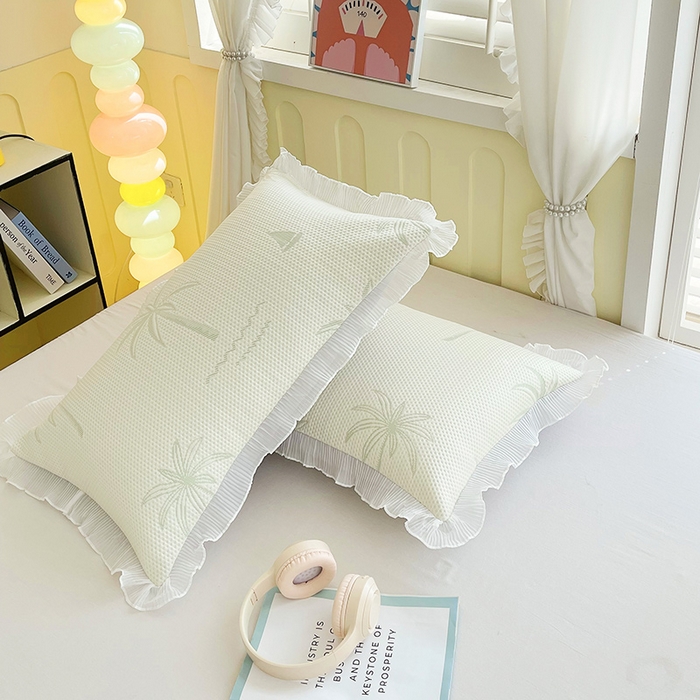 91家纺网 家纺一手货源 找家纺 雨彤家纺 2025新款冰豆豆蕾丝花边单人枕套单品枕套枕套单件 一帆风顺-浅绿