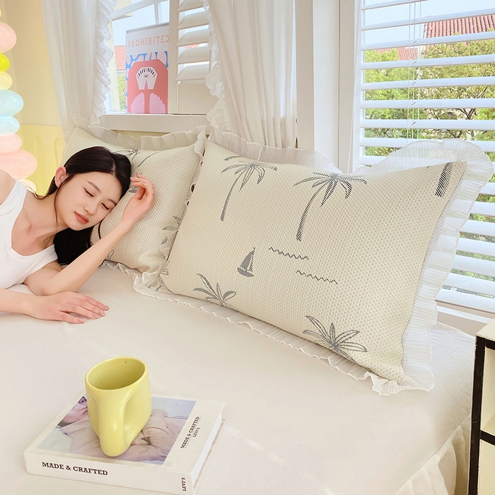 91家纺网 家纺一手货源 找家纺 雨彤家纺 2025新款冰豆豆蕾丝花边单人枕套单品枕套枕套单件 一帆风顺-兰