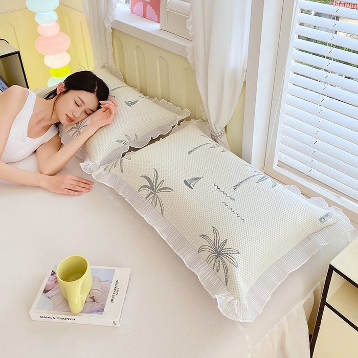 91家纺网 家纺一手货源 找家纺 雨彤家纺 2025新款冰豆豆蕾丝花边单人枕套单品枕套枕套单件 一帆风顺-兰