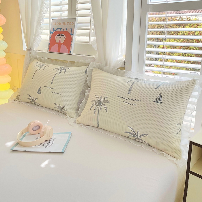 91家纺网 家纺一手货源 找家纺 雨彤家纺 2025新款冰豆豆蕾丝花边单人枕套单品枕套枕套单件 一帆风顺-兰