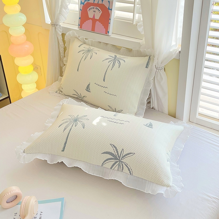 91家纺网 家纺一手货源 找家纺 雨彤家纺 2025新款冰豆豆蕾丝花边单人枕套单品枕套枕套单件 一帆风顺-兰