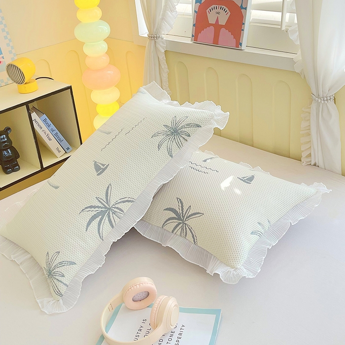 91家纺网 家纺一手货源 找家纺 雨彤家纺 2025新款冰豆豆蕾丝花边单人枕套单品枕套枕套单件 一帆风顺-兰