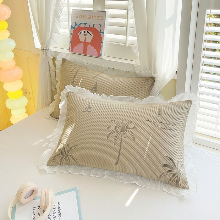 雨彤家纺 2025新款冰豆豆蕾丝花边单人枕套单品枕套枕套单件 一帆风顺-咖