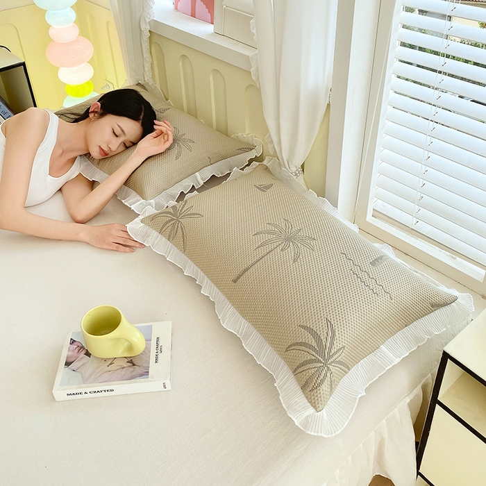 91家纺网 家纺一手货源 找家纺 雨彤家纺 2025新款冰豆豆蕾丝花边单人枕套单品枕套枕套单件 一帆风顺-咖