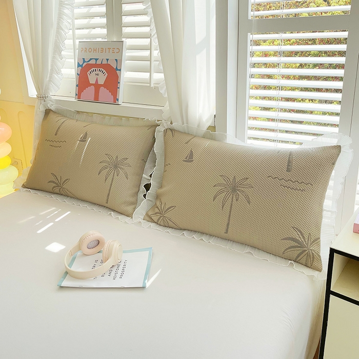 91家纺网 家纺一手货源 找家纺 雨彤家纺 2025新款冰豆豆蕾丝花边单人枕套单品枕套枕套单件 一帆风顺-咖