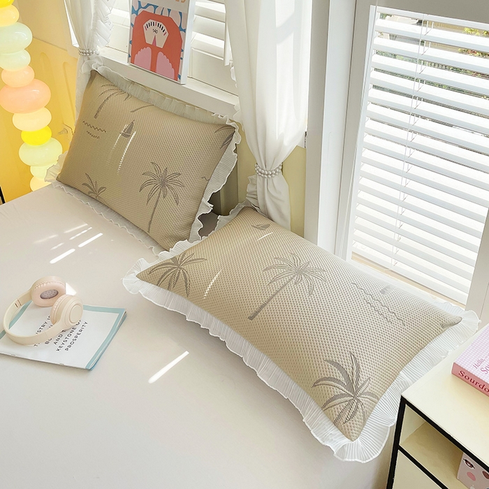 91家纺网 家纺一手货源 找家纺 雨彤家纺 2025新款冰豆豆蕾丝花边单人枕套单品枕套枕套单件 一帆风顺-咖