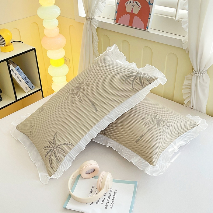 91家纺网 家纺一手货源 找家纺 雨彤家纺 2025新款冰豆豆蕾丝花边单人枕套单品枕套枕套单件 一帆风顺-咖