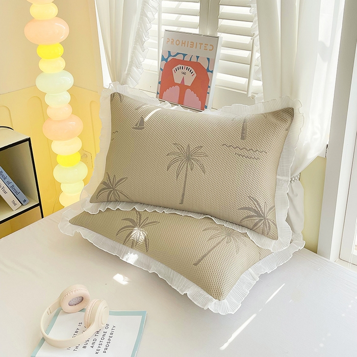 91家纺网 家纺一手货源 找家纺 雨彤家纺 2025新款冰豆豆蕾丝花边单人枕套单品枕套枕套单件 一帆风顺-咖