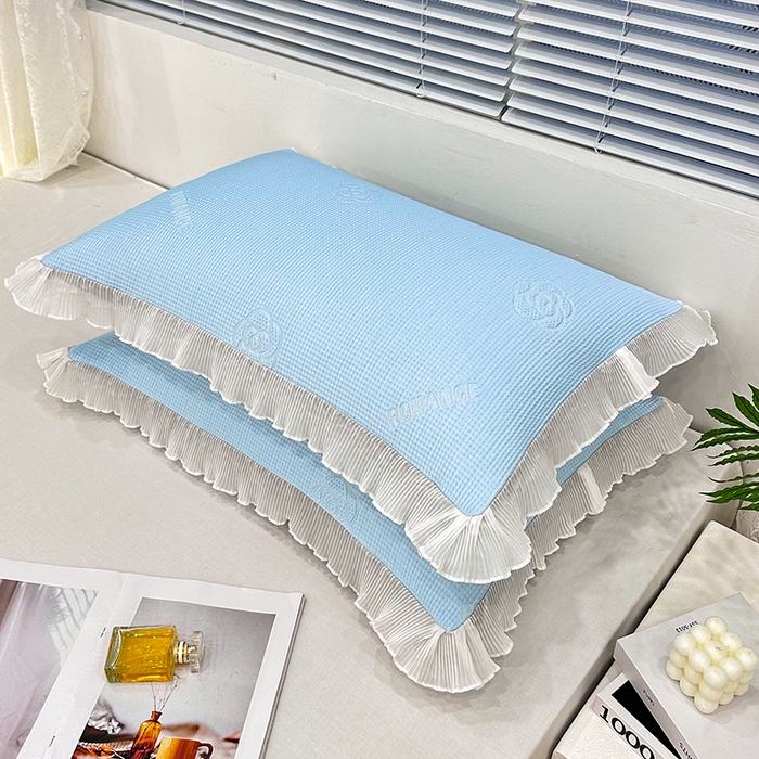 91家纺网 家纺一手货源 找家纺 雨彤家纺 2025新款冰豆豆蕾丝花边单人枕套单品枕套枕套单件 山茶花-冰雪兰