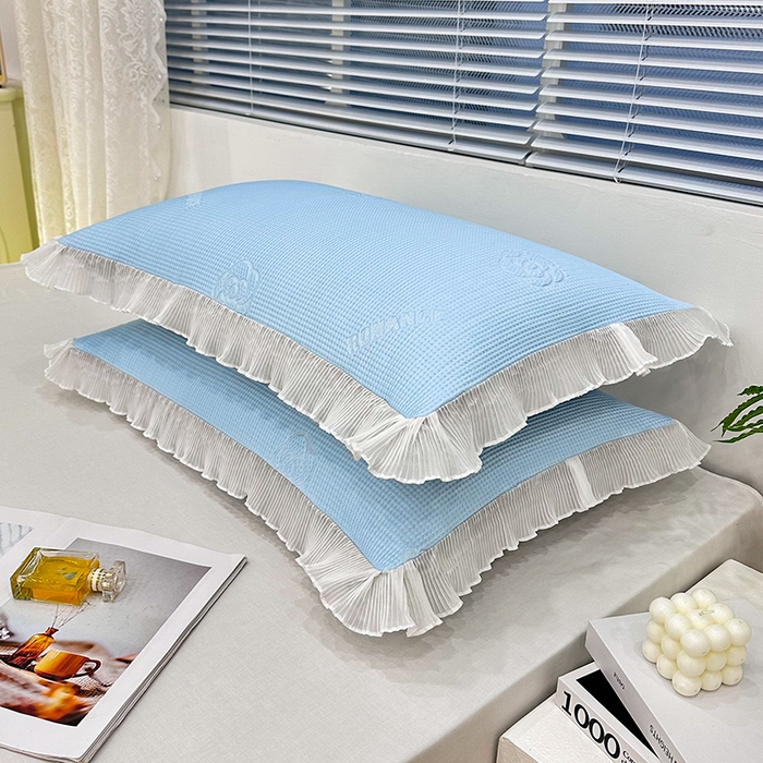 91家纺网 家纺一手货源 找家纺 雨彤家纺 2025新款冰豆豆蕾丝花边单人枕套单品枕套枕套单件 山茶花-冰雪兰