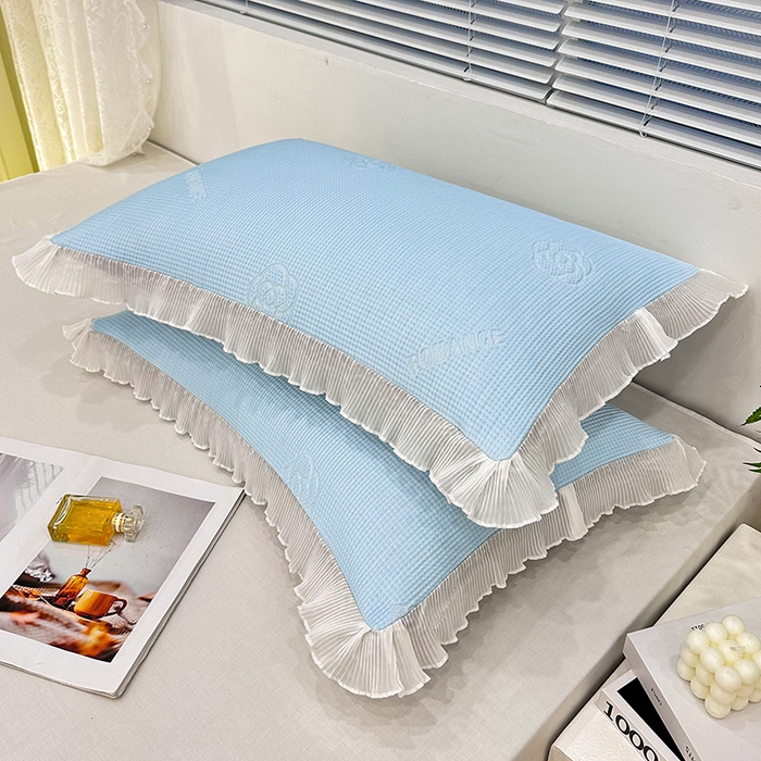 91家纺网 家纺一手货源 找家纺 雨彤家纺 2025新款冰豆豆蕾丝花边单人枕套单品枕套枕套单件 山茶花-冰雪兰