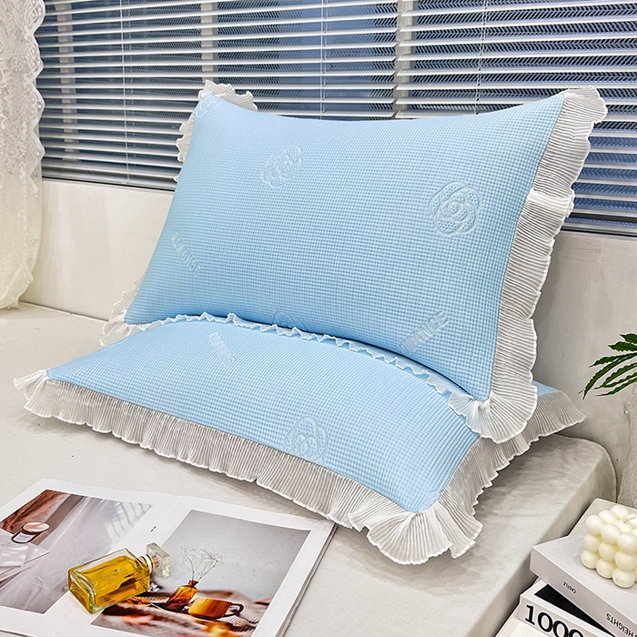 91家纺网 家纺一手货源 找家纺 雨彤家纺 2025新款冰豆豆蕾丝花边单人枕套单品枕套枕套单件 山茶花-冰雪兰