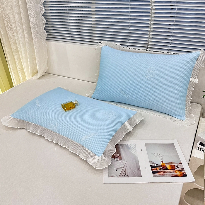 91家纺网 家纺一手货源 找家纺 雨彤家纺 2025新款冰豆豆蕾丝花边单人枕套单品枕套枕套单件 山茶花-冰雪兰