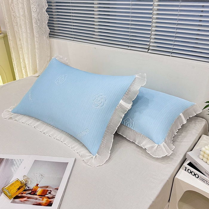 91家纺网 家纺一手货源 找家纺 雨彤家纺 2025新款冰豆豆蕾丝花边单人枕套单品枕套枕套单件 山茶花-冰雪兰