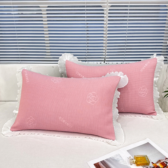 雨彤家纺 2025新款冰豆豆蕾丝花边单人枕套单品枕套枕套单件 山茶花-粉