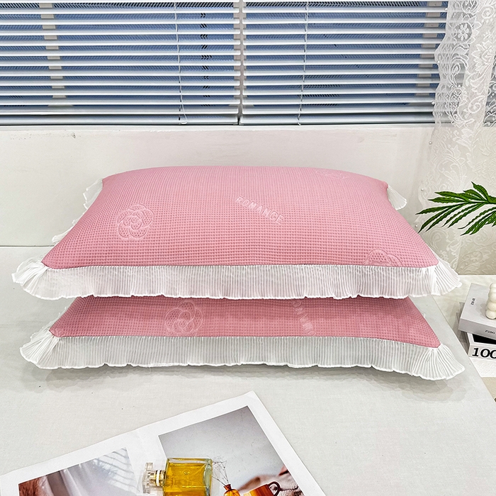 91家纺网 家纺一手货源 找家纺 雨彤家纺 2025新款冰豆豆蕾丝花边单人枕套单品枕套枕套单件 山茶花-粉