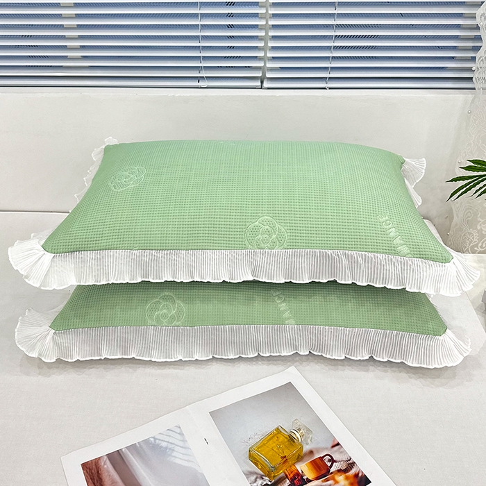 91家纺网 家纺一手货源 找家纺 雨彤家纺 2025新款冰豆豆蕾丝花边单人枕套单品枕套枕套单件 山茶花-绿