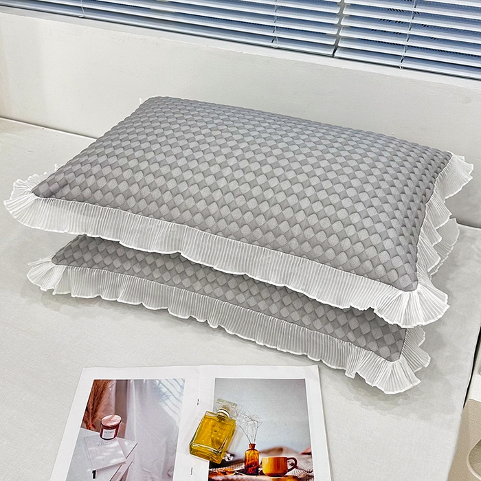 91家纺网 家纺一手货源 找家纺 雨彤家纺 2025新款冰豆豆蕾丝花边单人枕套单品枕套枕套单件 小菱形-灰