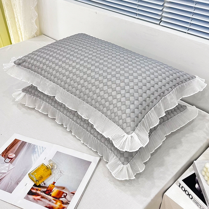 91家纺网 家纺一手货源 找家纺 雨彤家纺 2025新款冰豆豆蕾丝花边单人枕套单品枕套枕套单件 小菱形-灰