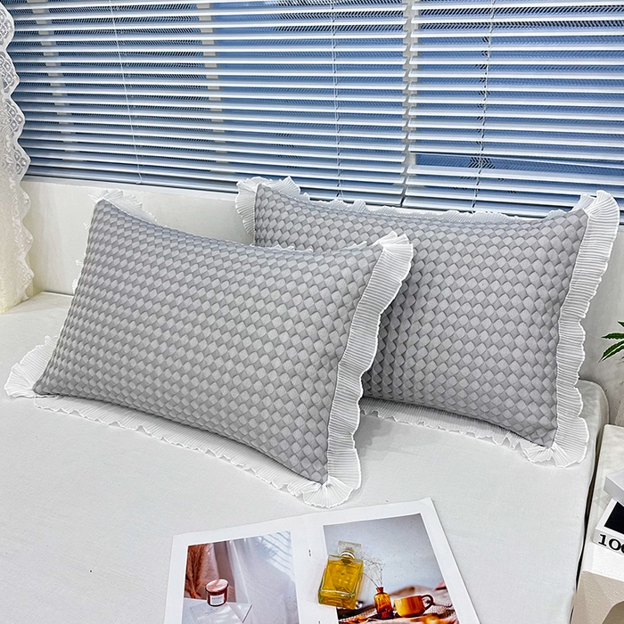 91家纺网 家纺一手货源 找家纺 雨彤家纺 2025新款冰豆豆蕾丝花边单人枕套单品枕套枕套单件 小菱形-灰