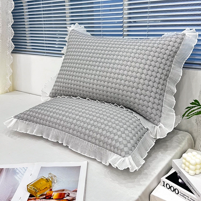 91家纺网 家纺一手货源 找家纺 雨彤家纺 2025新款冰豆豆蕾丝花边单人枕套单品枕套枕套单件 小菱形-灰