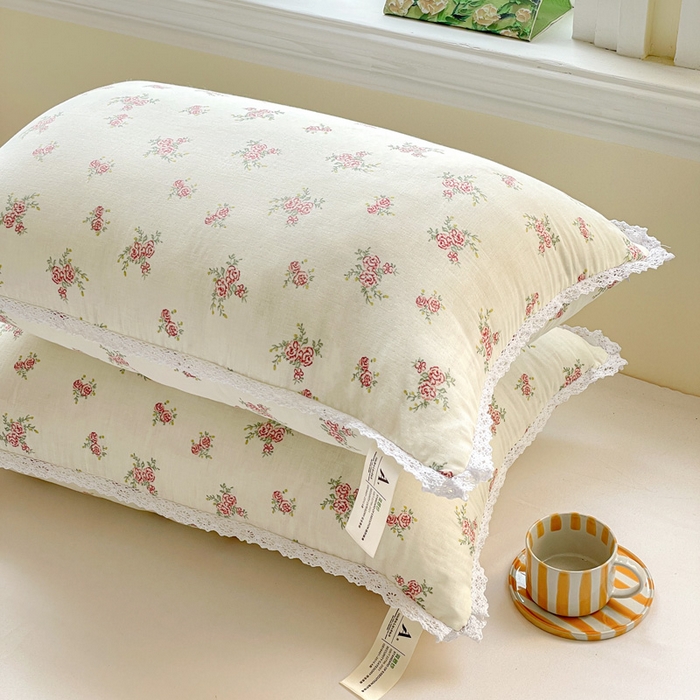 91家纺网 家纺一手货源 找家纺 亦帆枕芯 2025新款A类全棉双层纱花边枕头枕芯 花漾-A类全棉双层纱 48x74cm低枕/只