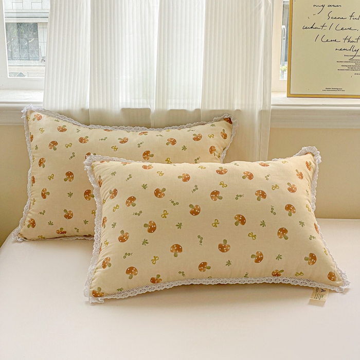 亦帆枕芯 2025新款A类全棉双层纱花边枕头枕芯 磨菇林-A类全棉双层纱 48x74cm高枕/只