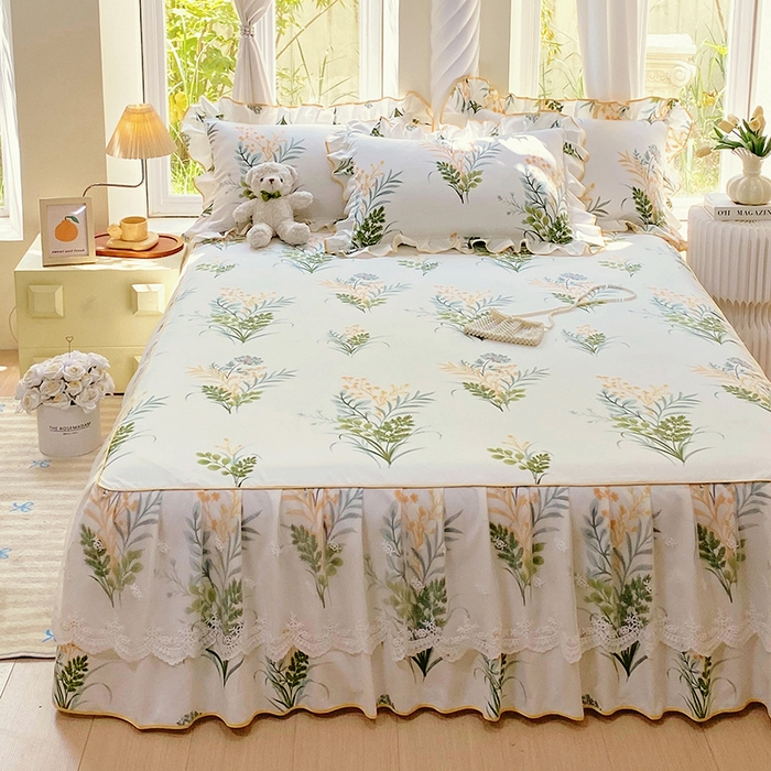 91家纺网 家纺一手货源 找家纺 （总）雨彤家纺 2025新款高克重韩式公主风亲肤斜纹床裙单品床裙床裙单件