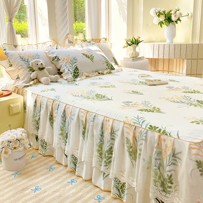 91家纺网 家纺一手货源 找家纺 （总）雨彤家纺 2025新款高克重韩式公主风亲肤斜纹床裙单品床裙床裙单件