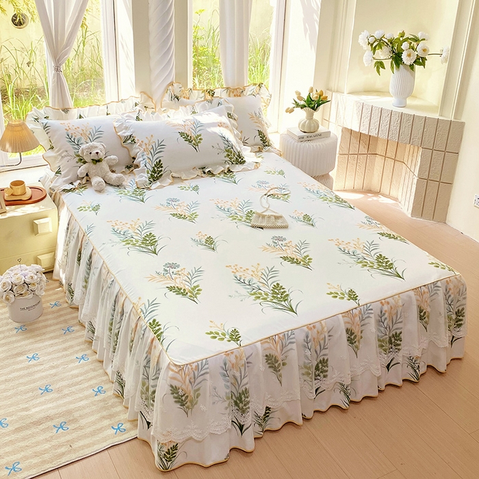 91家纺网 家纺一手货源 找家纺 （总）雨彤家纺 2025新款高克重韩式公主风亲肤斜纹床裙单品床裙床裙单件