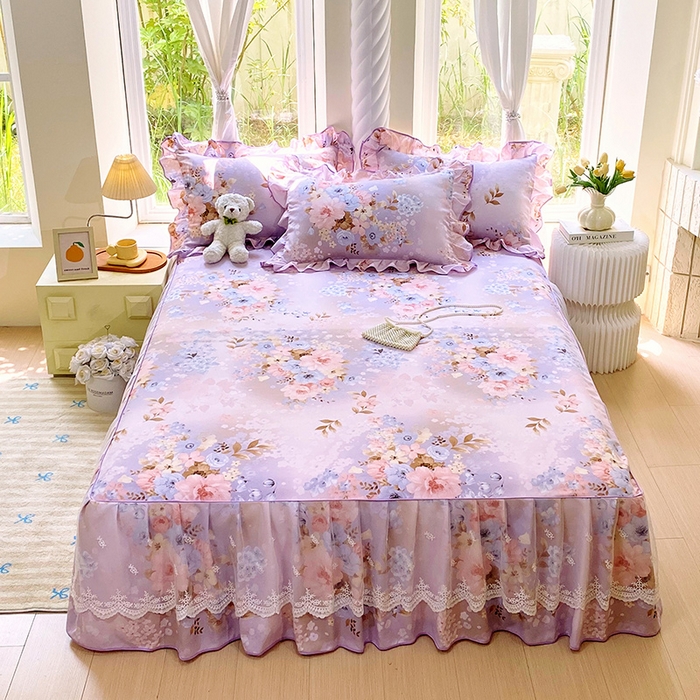 91家纺网 家纺一手货源 找家纺 （总）雨彤家纺 2025新款高克重韩式公主风亲肤斜纹床裙单品床裙床裙单件