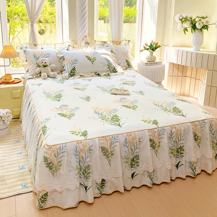 91家纺网 家纺一手货源 找家纺 雨彤家纺 2025新款高克重韩式公主风亲肤斜纹床裙单品床裙床裙单件 斐叶花影-公主风