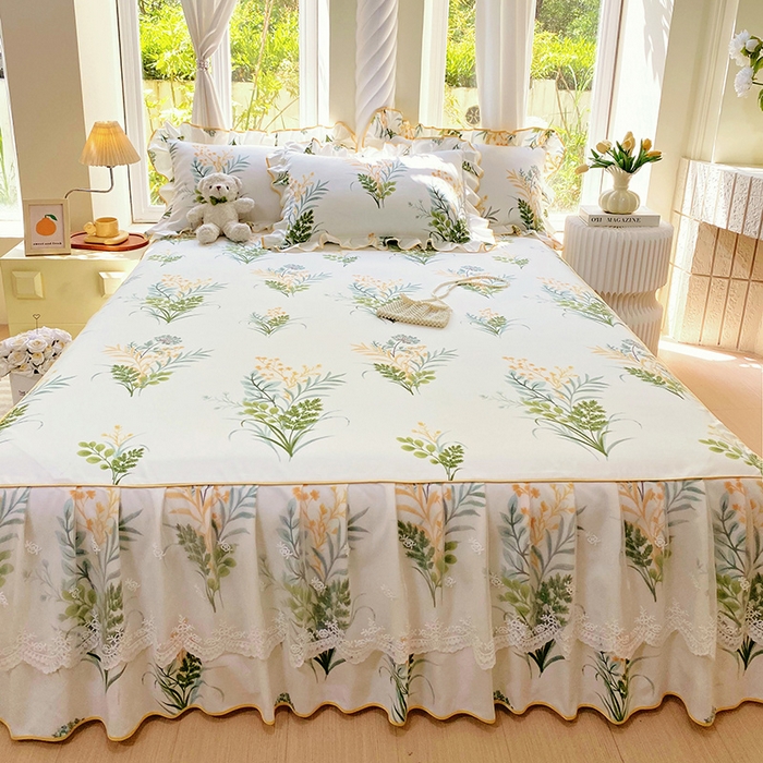 91家纺网 家纺一手货源 找家纺 雨彤家纺 2025新款高克重韩式公主风亲肤斜纹床裙单品床裙床裙单件 斐叶花影-公主风