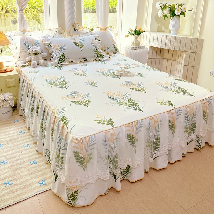 91家纺网 家纺一手货源 找家纺 雨彤家纺 2025新款高克重韩式公主风亲肤斜纹床裙单品床裙床裙单件 斐叶花影-公主风