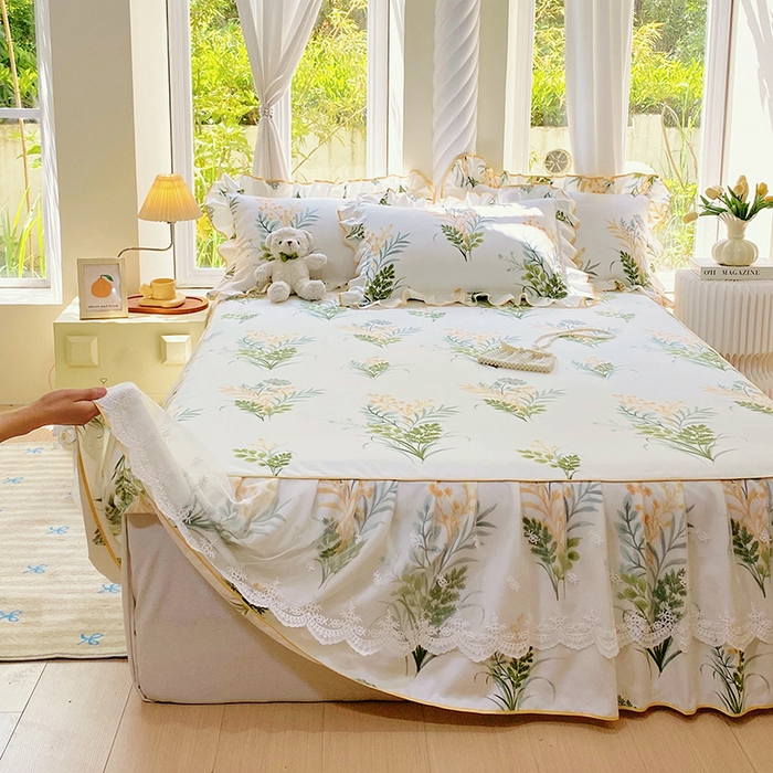 91家纺网 家纺一手货源 找家纺 雨彤家纺 2025新款高克重韩式公主风亲肤斜纹床裙单品床裙床裙单件 斐叶花影-公主风