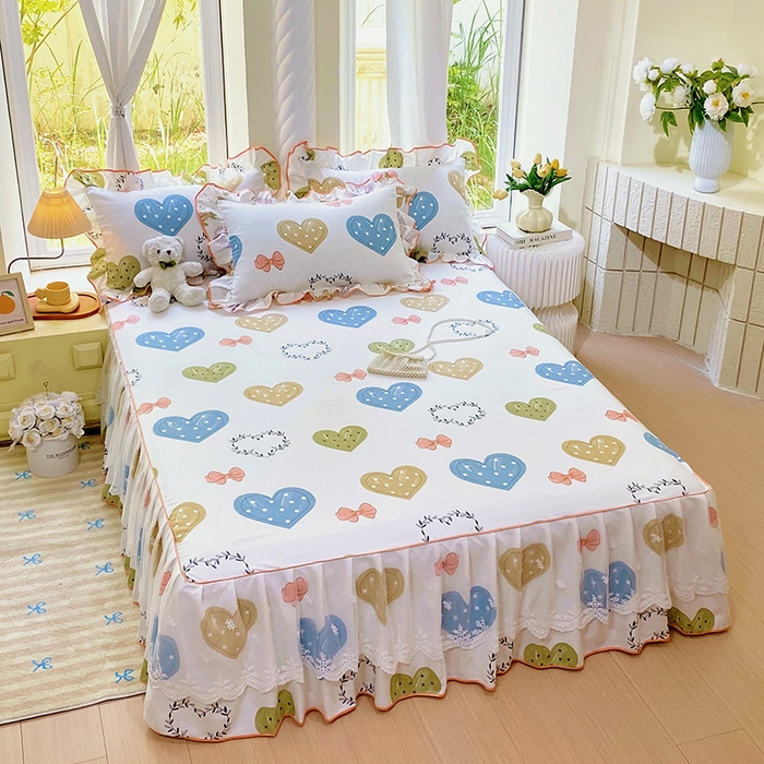 91家纺网 家纺一手货源 找家纺 雨彤家纺 2025新款高克重韩式公主风亲肤斜纹床裙单品床裙床裙单件 恬心爱恋-公主风