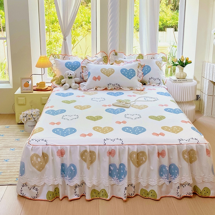 91家纺网 家纺一手货源 找家纺 雨彤家纺 2025新款高克重韩式公主风亲肤斜纹床裙单品床裙床裙单件 恬心爱恋-公主风