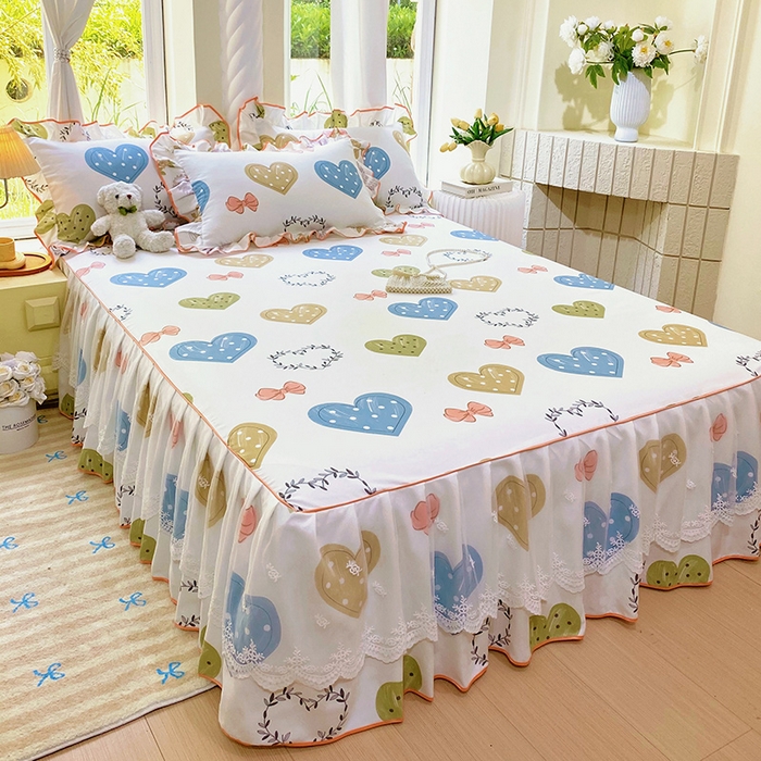 91家纺网 家纺一手货源 找家纺 雨彤家纺 2025新款高克重韩式公主风亲肤斜纹床裙单品床裙床裙单件 恬心爱恋-公主风