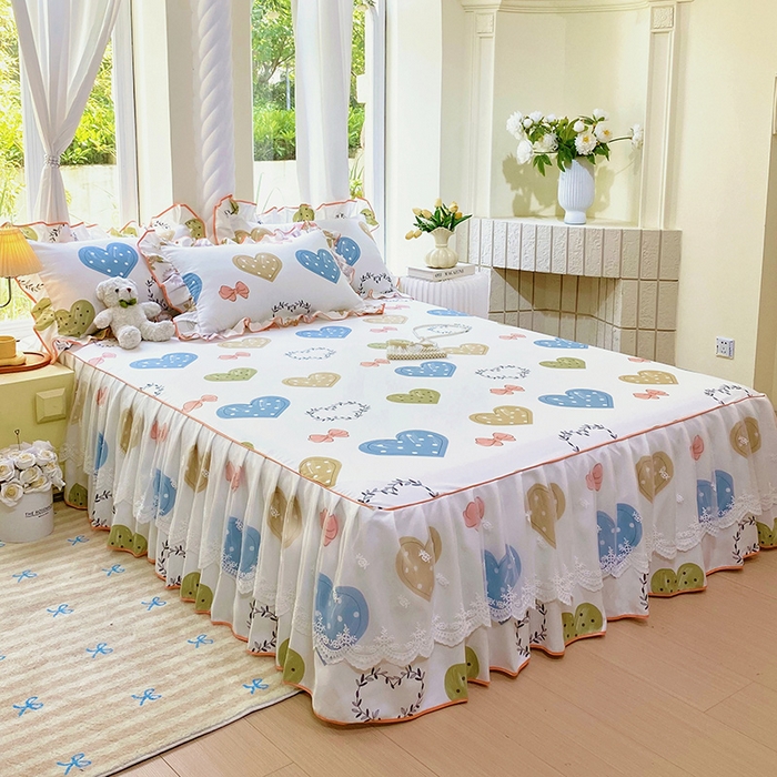 91家纺网 家纺一手货源 找家纺 雨彤家纺 2025新款高克重韩式公主风亲肤斜纹床裙单品床裙床裙单件 恬心爱恋-公主风