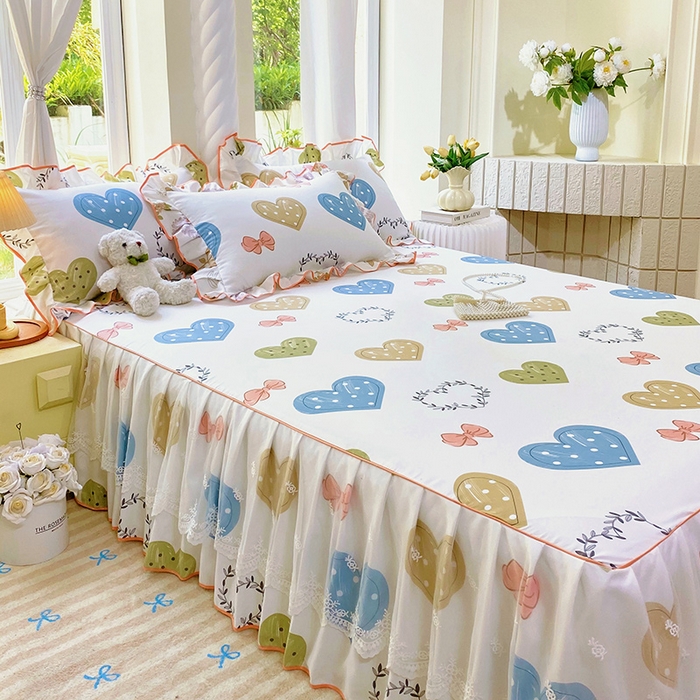 91家纺网 家纺一手货源 找家纺 雨彤家纺 2025新款高克重韩式公主风亲肤斜纹床裙单品床裙床裙单件 恬心爱恋-公主风