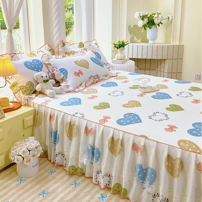 91家纺网 家纺一手货源 找家纺 雨彤家纺 2025新款高克重韩式公主风亲肤斜纹床裙单品床裙床裙单件 恬心爱恋-公主风