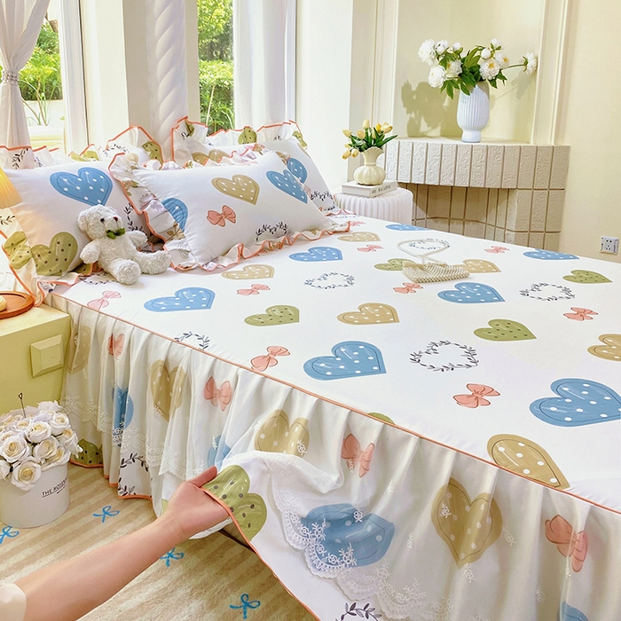 91家纺网 家纺一手货源 找家纺 雨彤家纺 2025新款高克重韩式公主风亲肤斜纹床裙单品床裙床裙单件 恬心爱恋-公主风