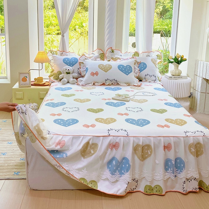 91家纺网 家纺一手货源 找家纺 雨彤家纺 2025新款高克重韩式公主风亲肤斜纹床裙单品床裙床裙单件 恬心爱恋-公主风